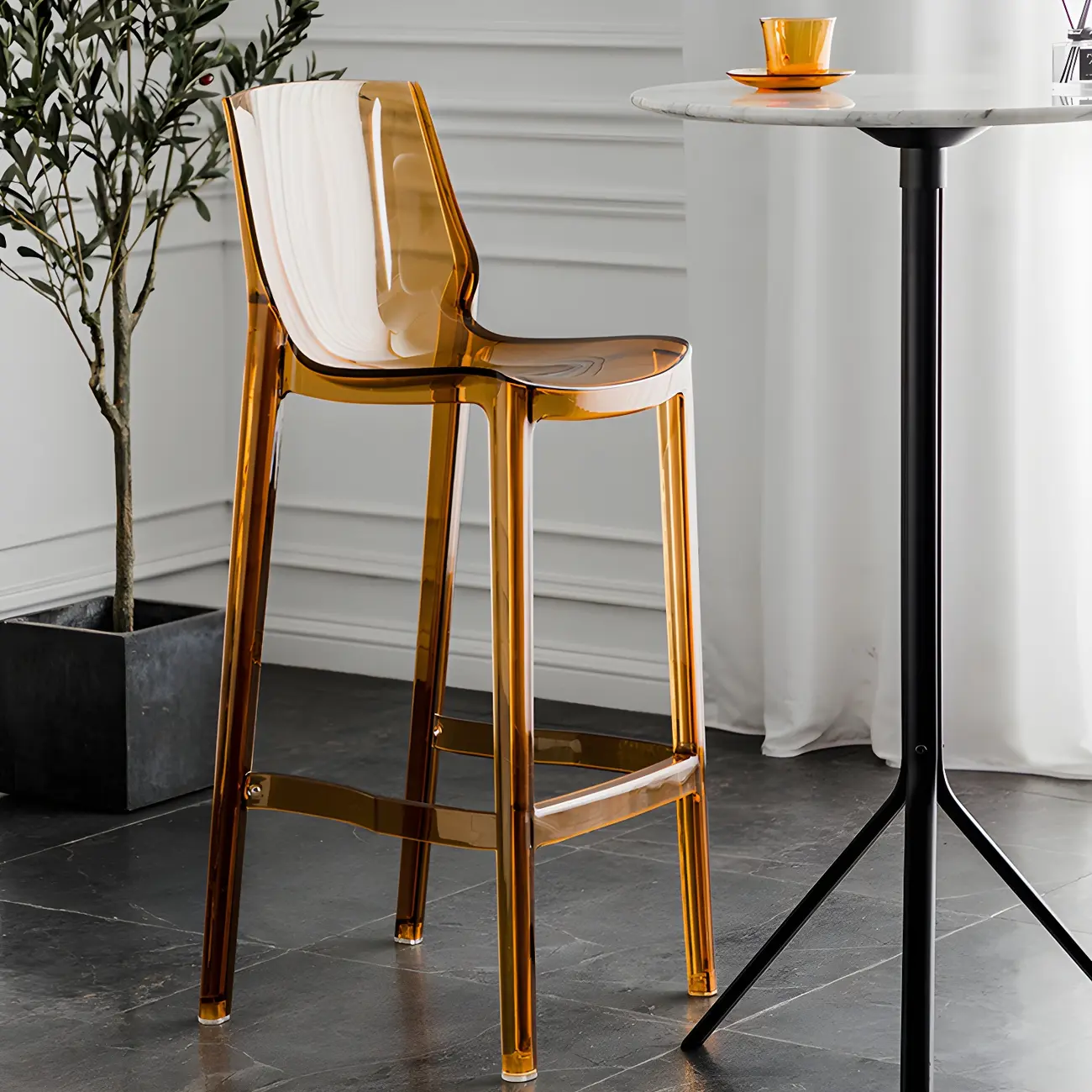 Modern Acrylic Transparent Chic Rectangle Durable Bar Stool Image - 2 | homeyfad