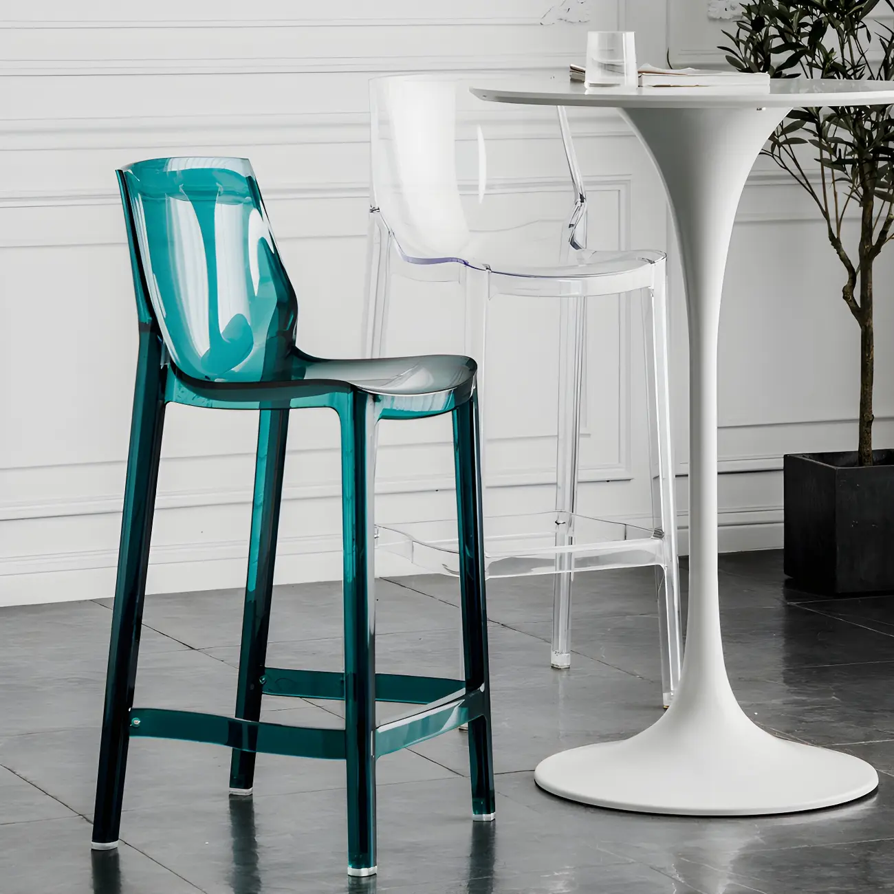 Modern Acrylic Transparent Chic Rectangle Durable Bar Stool Image - 1 | homeyfad