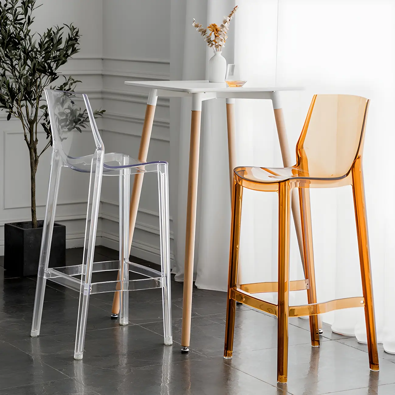 Modern Acrylic Transparent Chic Rectangle Durable Bar Stool Image - 3 | homeyfad