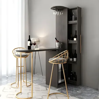 Modern Adjustable Bar Table with Wine Cabinet for Home Image - 1