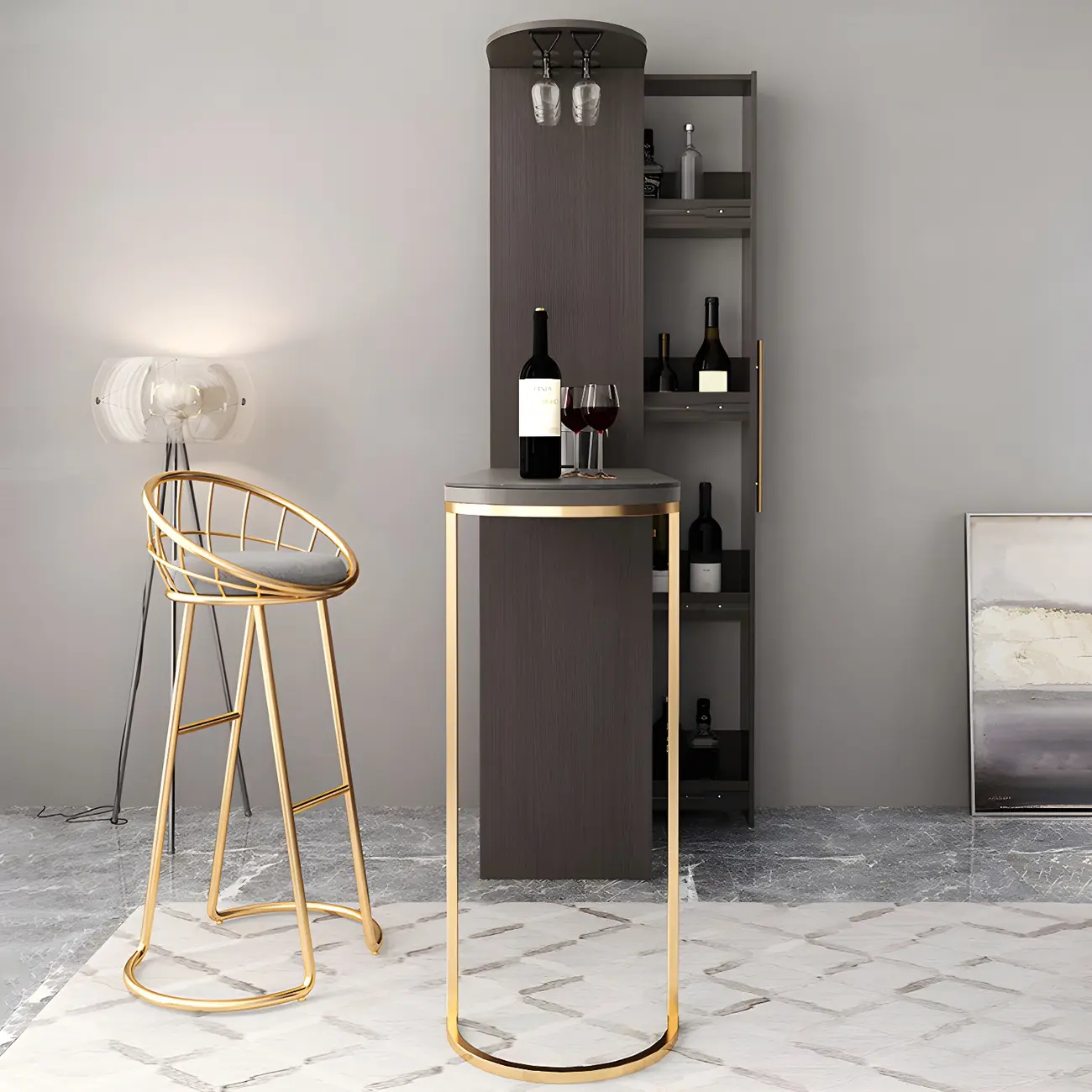 Modern Adjustable Bar Table with Wine Cabinet for Home Image - 3 | homeyfad