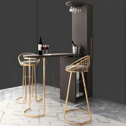 Modern Adjustable Bar Table with Wine Cabinet for Home Image - 4