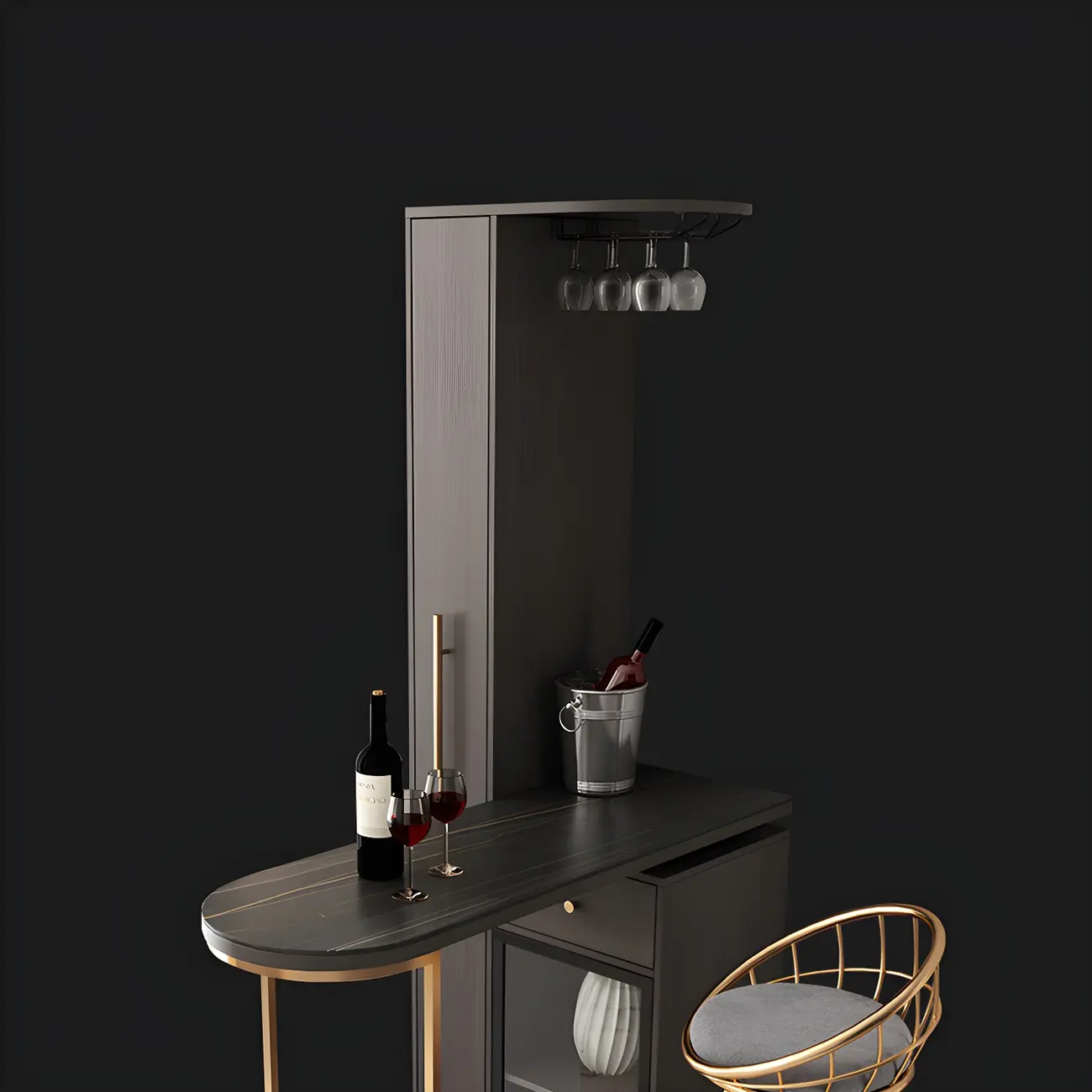 Modern Adjustable Bar Table with Wine Cabinet for Home Image - 6 | homeyfad