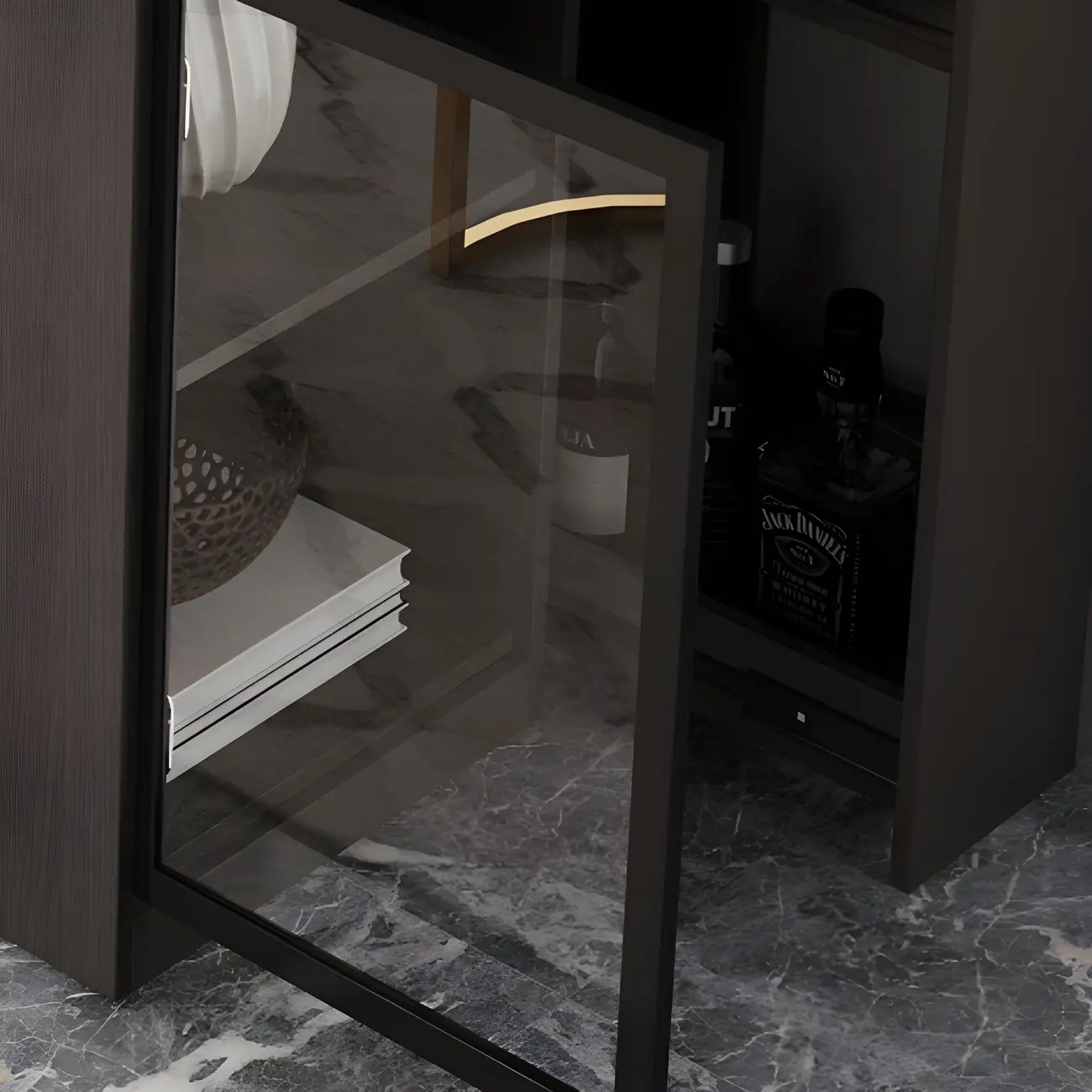 Modern Adjustable Bar Table with Wine Cabinet for Home Image - 8 | homeyfad