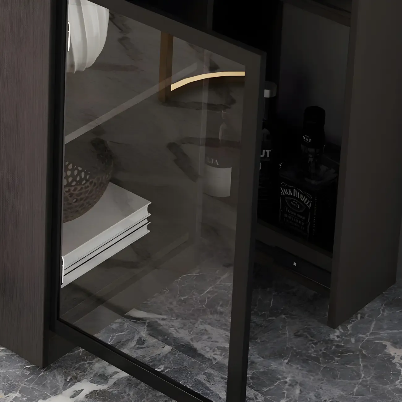 Modern Adjustable Bar Table with Wine Cabinet for Home Image - 8