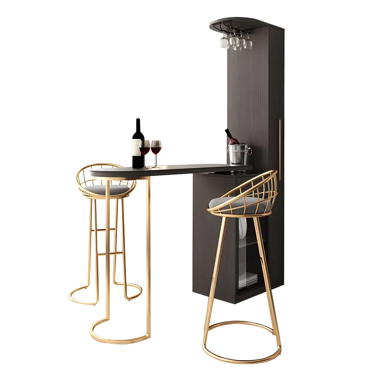 Modern Adjustable Bar Table with Wine Cabinet for Home Image - 10 | homeyfad