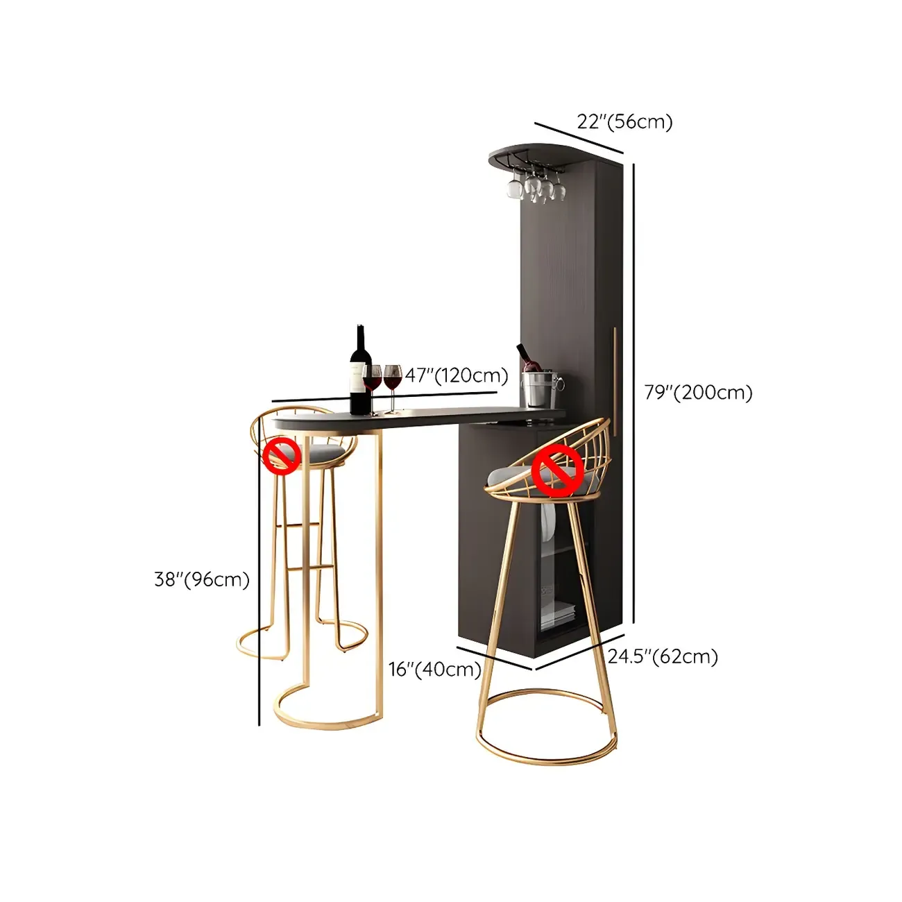 Modern Adjustable Bar Table with Wine Cabinet for Home #size