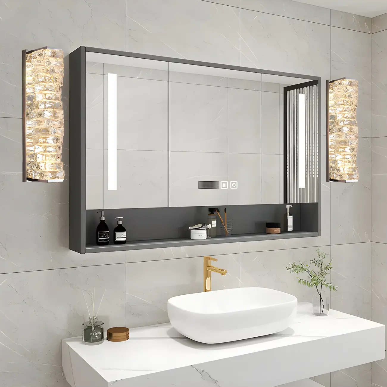 Glamorous Crystal Vanity Light Dimmable LED for Bathroom Wall | homeyfad