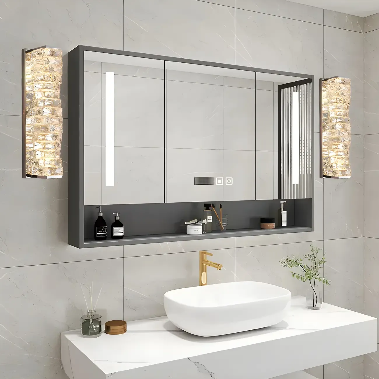Glamorous Crystal Vanity Light Dimmable LED for Bathroom Wall