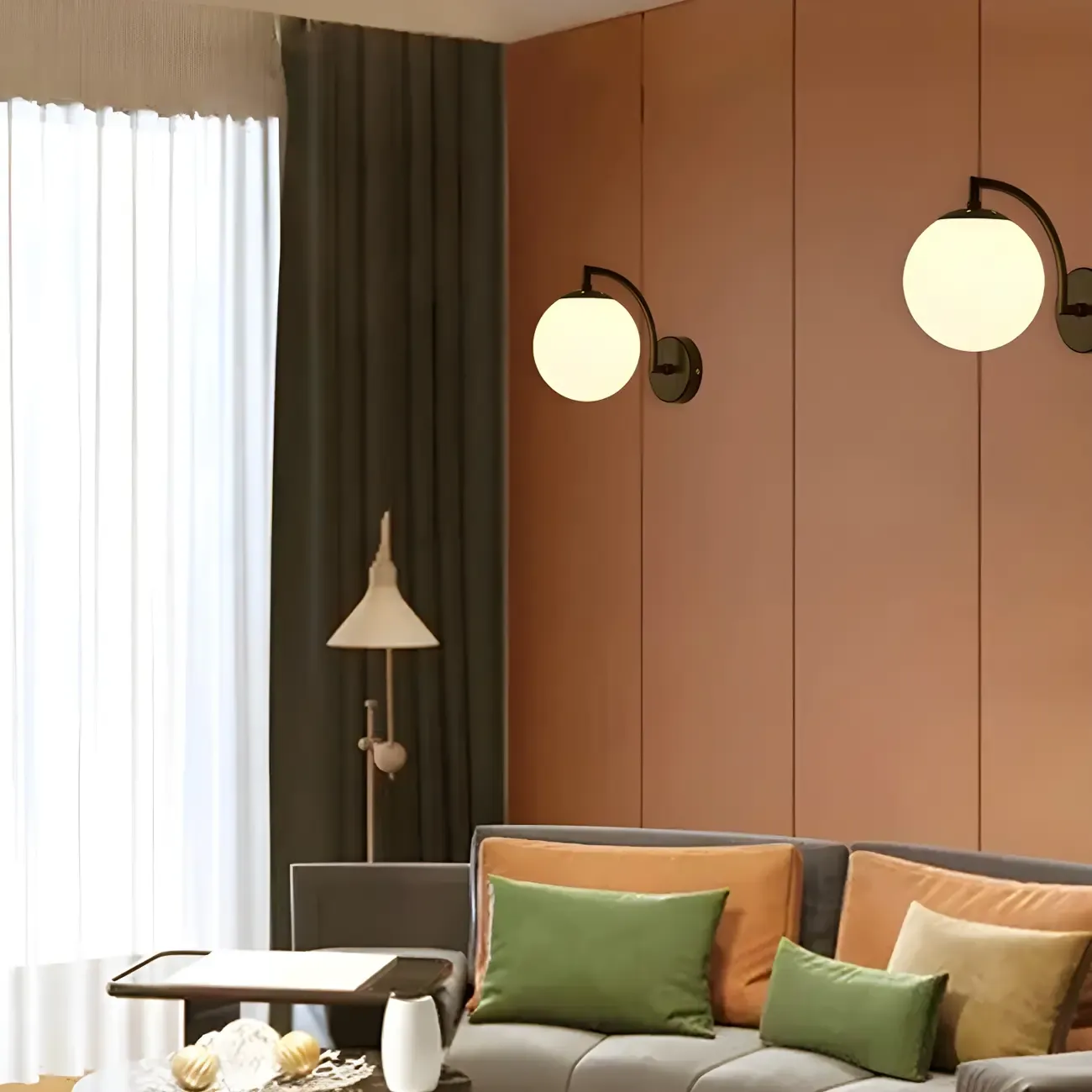 Mini Modern Globe Glass Metal Arc Vanity Wall Light Image - 4