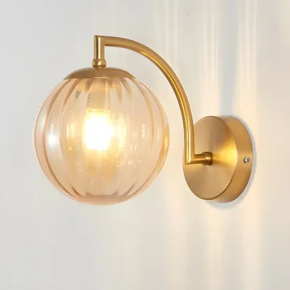 Mini Modern Globe Glass Metal Arc Vanity Wall Light Image - 9