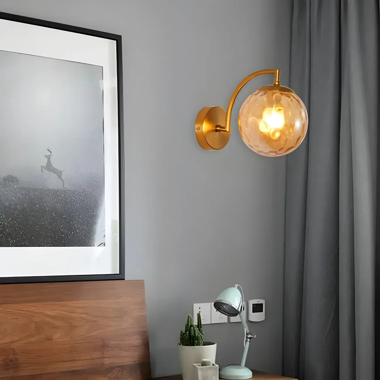 Mini Modern Globe Glass Metal Arc Vanity Wall Light Image - 7