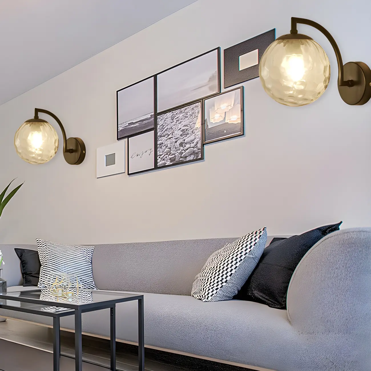 Mini Modern Globe Glass Metal Arc Vanity Wall Light Image - 3 | homeyfad