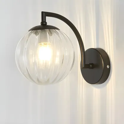 Mini Modern Globe Glass Metal Arc Vanity Wall Light Image - 14