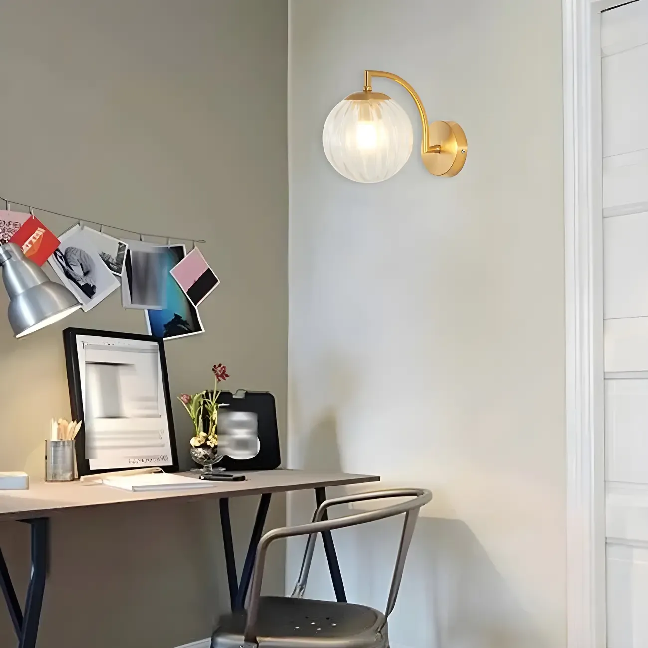 Mini Modern Globe Glass Metal Arc Vanity Wall Light Image - 6