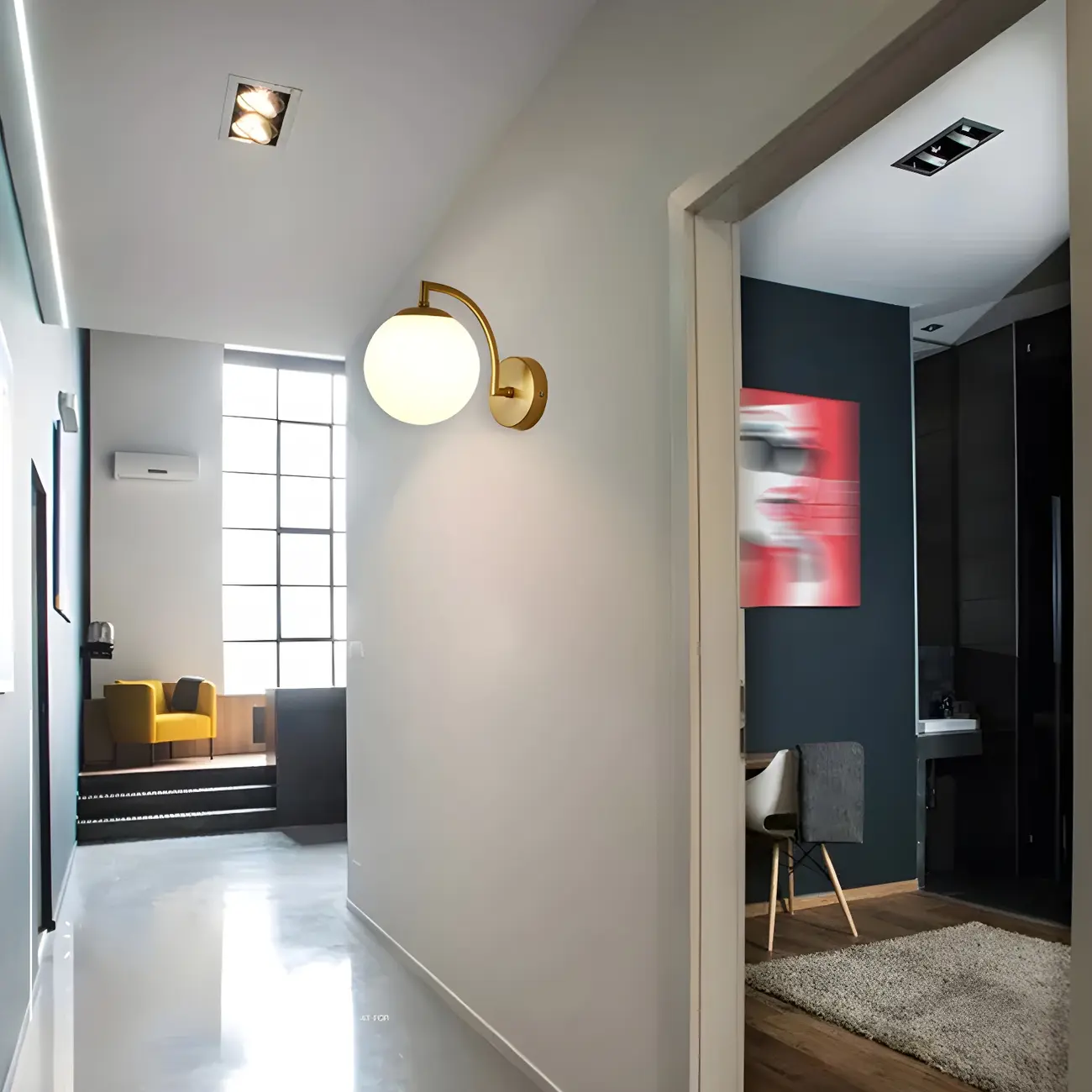 Mini Modern Globe Glass Metal Arc Vanity Wall Light Image - 5 | homeyfad