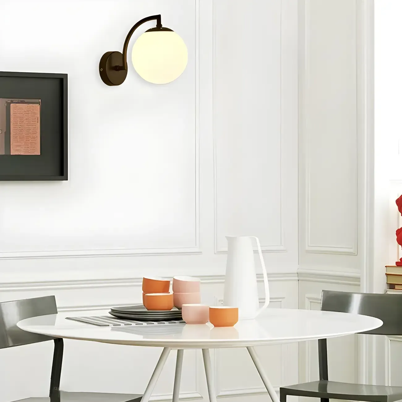 Mini Modern Globe Glass Metal Arc Vanity Wall Light Image - 1