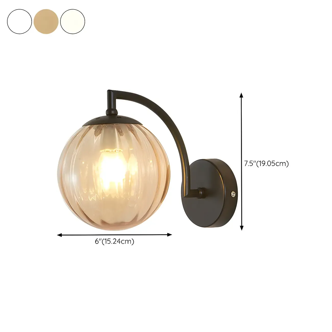 Mini Modern Globe Glass Metal Arc Vanity Wall Light #size