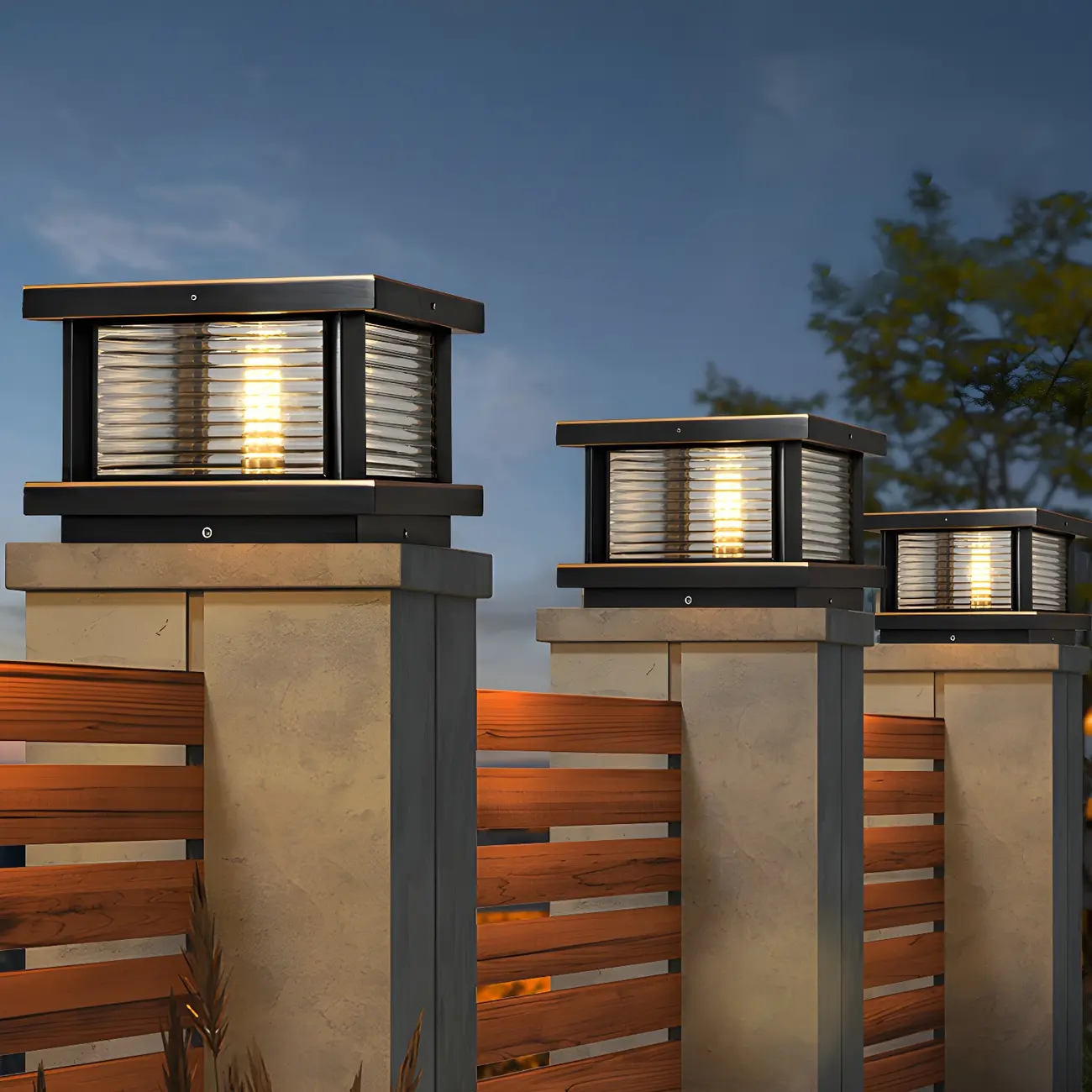 Modern Metal Glass Square Wired Post Cap Light Image - 1 | homeyfad