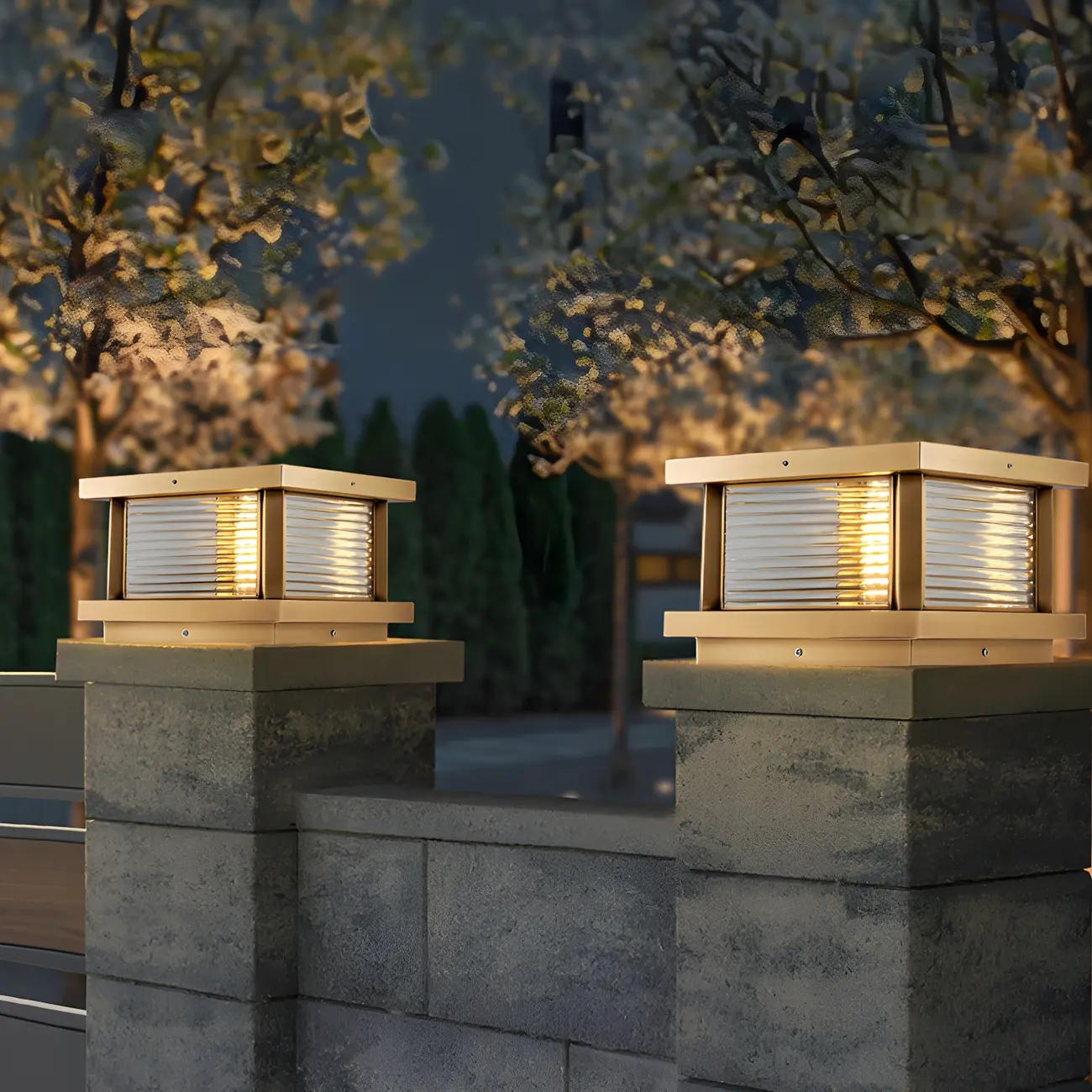 Modern Metal Glass Square Wired Post Cap Light Image - 4 | homeyfad