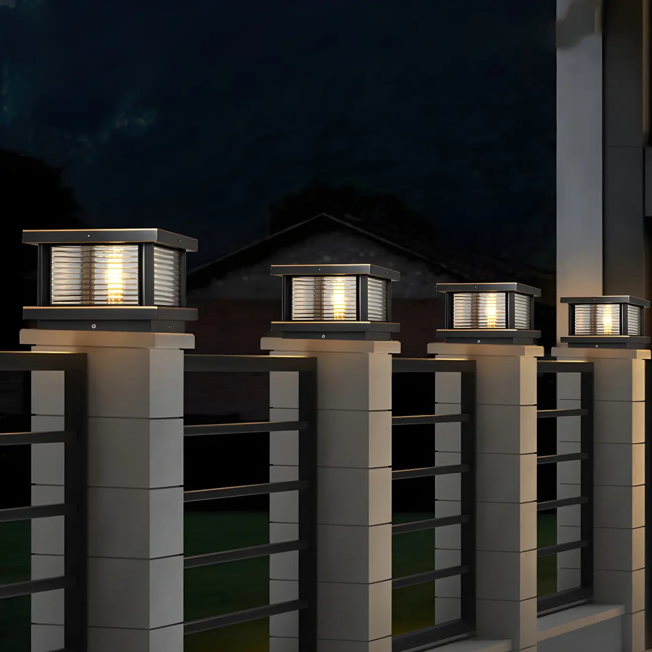 Modern Metal Glass Square Wired Post Cap Light Image - 6 | homeyfad