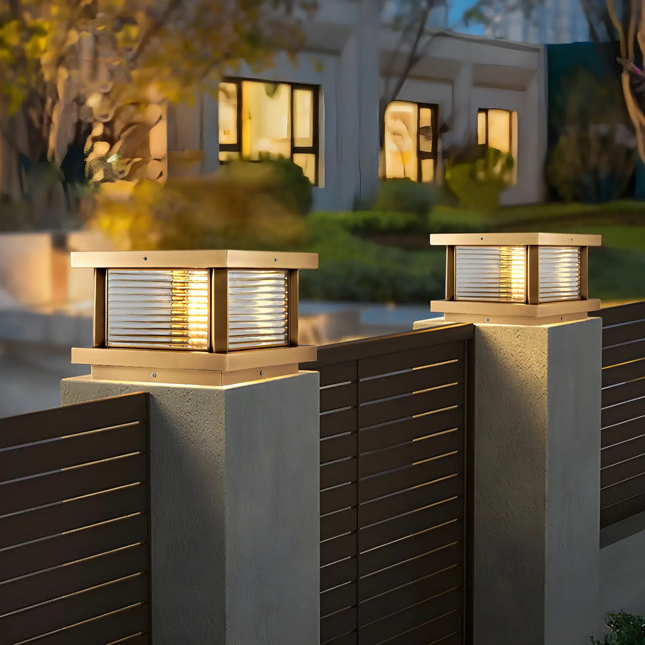 Modern Metal Glass Square Wired Post Cap Light Image - 7 | homeyfad