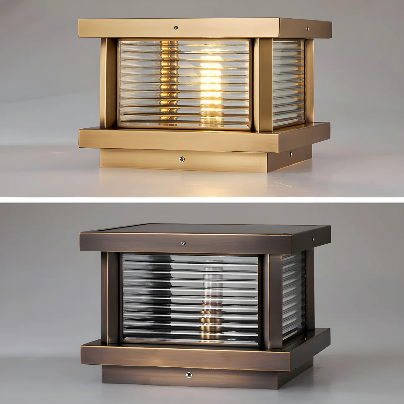 Modern Metal Glass Square Wired Post Cap Light Image - 9 | homeyfad