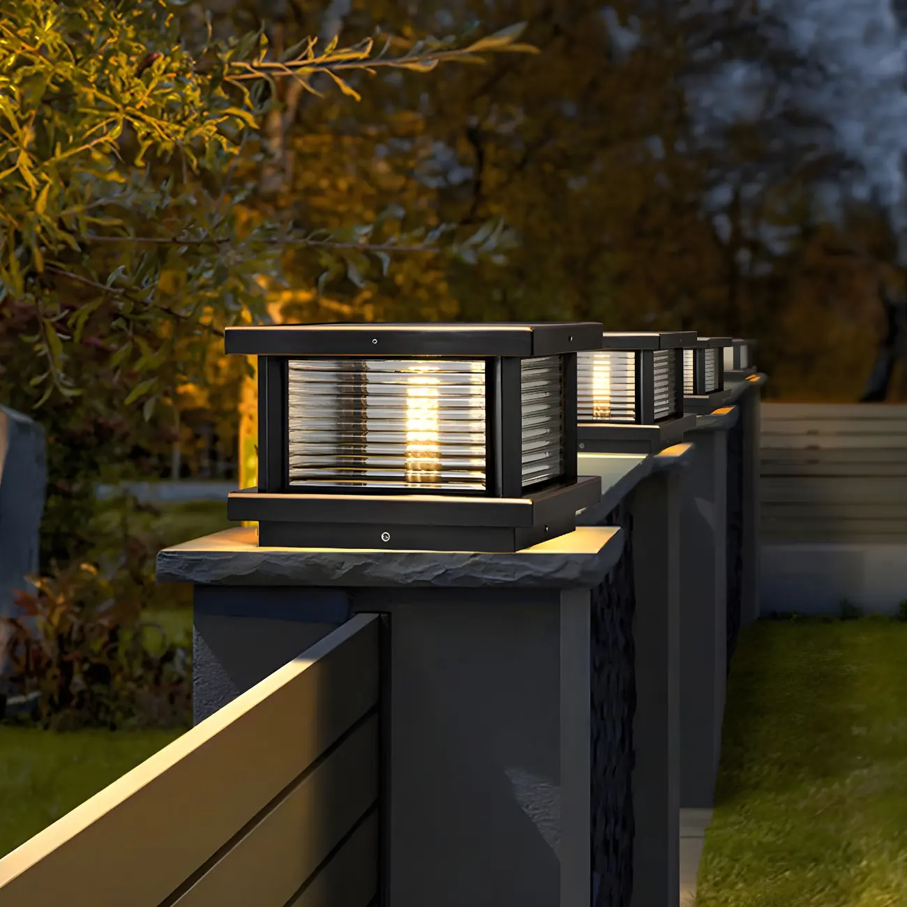 Modern Metal Glass Square Wired Post Cap Light Image - 15 | homeyfad