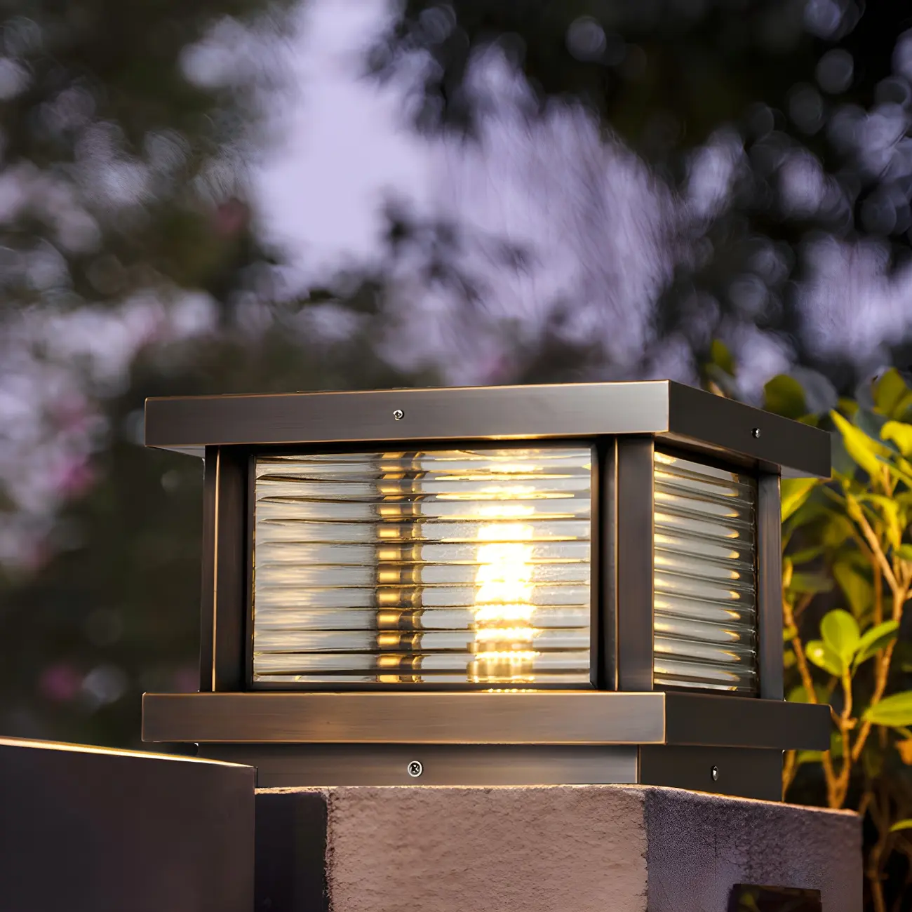 Modern Metal Glass Square Wired Post Cap Light Image - 16 | homeyfad