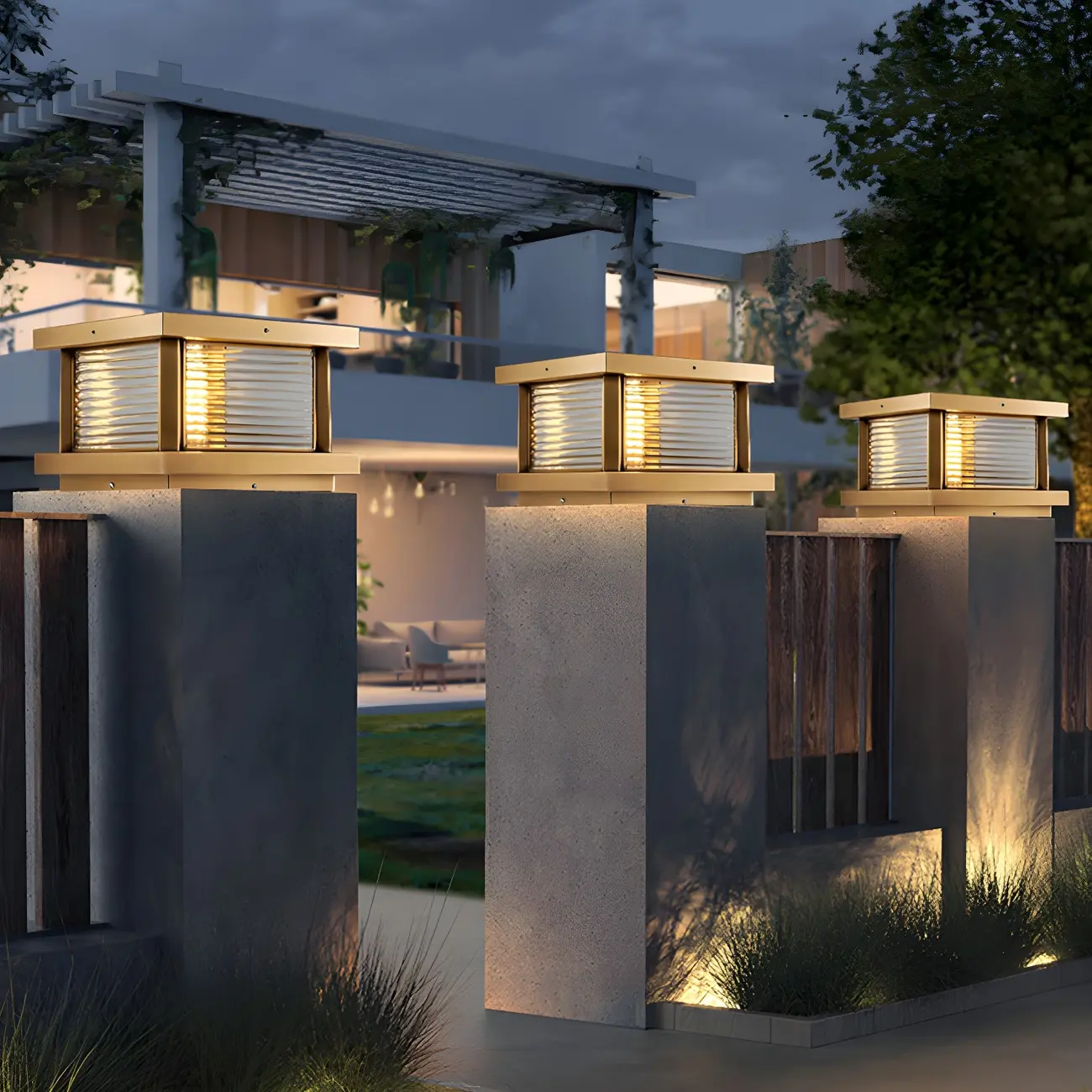 Modern Metal Glass Square Wired Post Cap Light Image - 17 | homeyfad