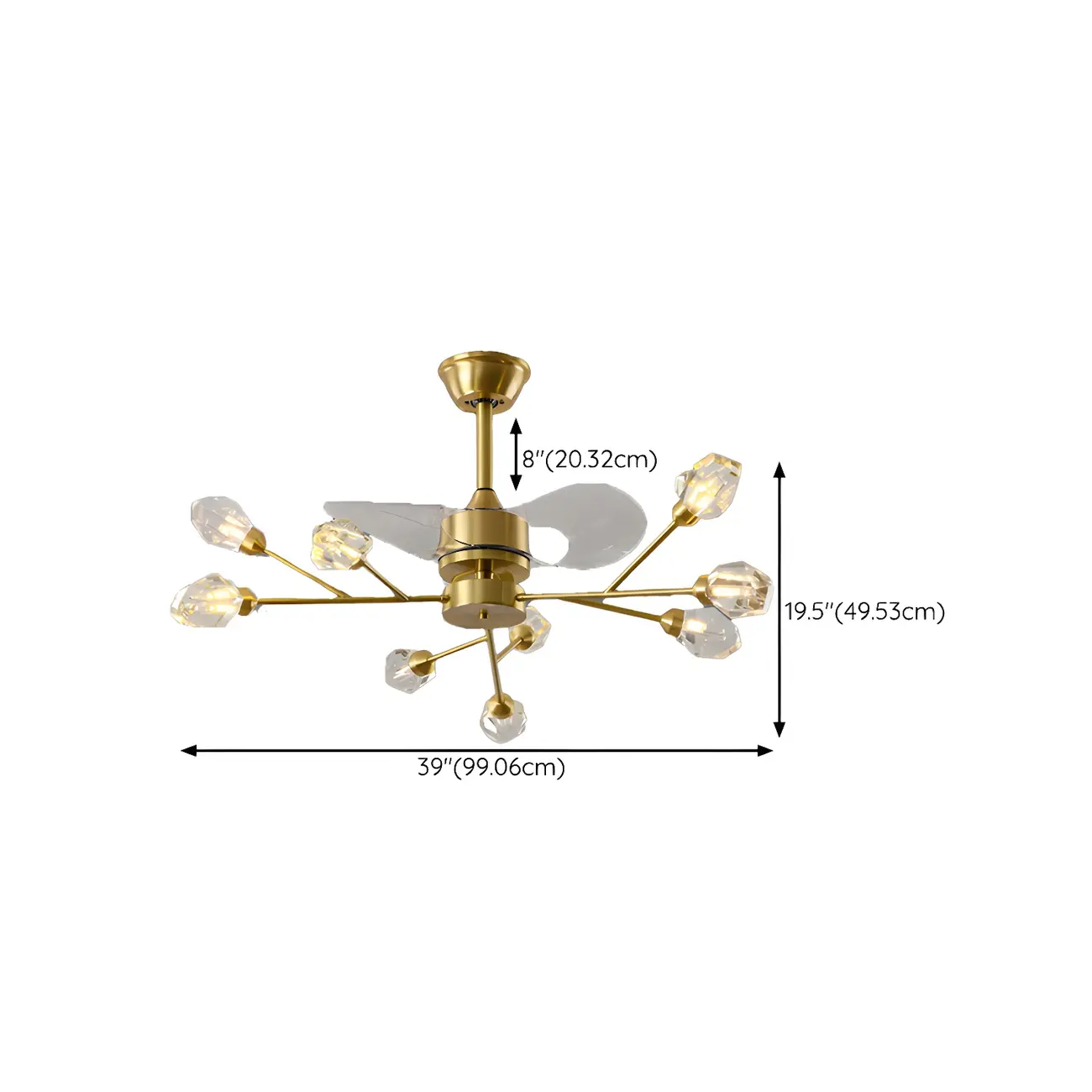 Modern Gold Chandelier Ceiling Fan with Reversible Blades #size