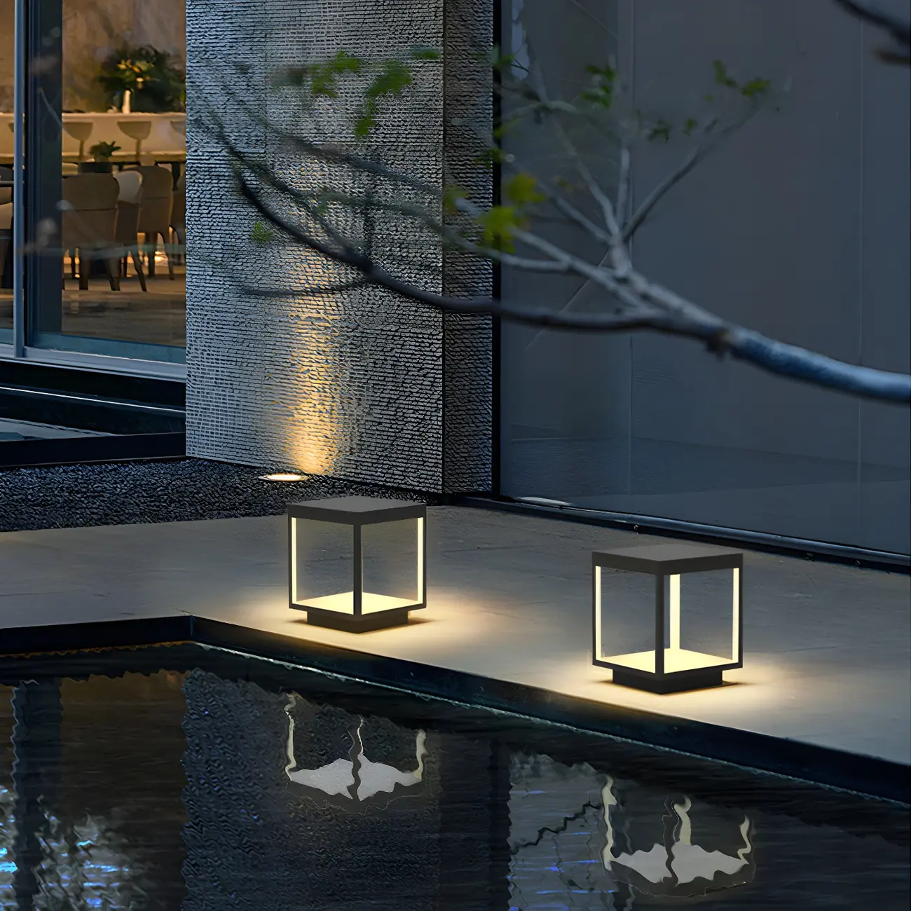 Black Metal Open Cube Ambient Post Cap Light Image - 4 | homeyfad