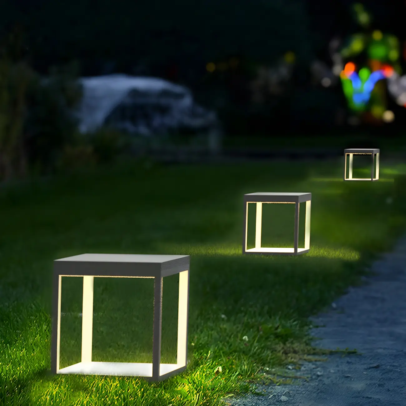 Black Metal Open Cube Ambient Post Cap Light Image - 7 | homeyfad