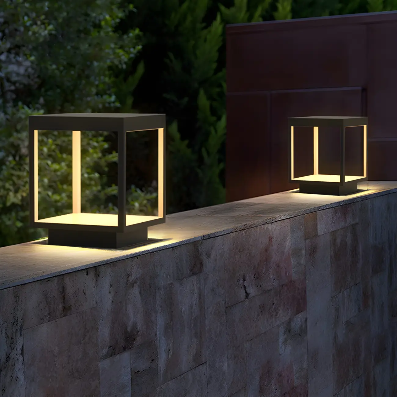 Black Metal Open Cube Ambient Post Cap Light Image - 5 | homeyfad