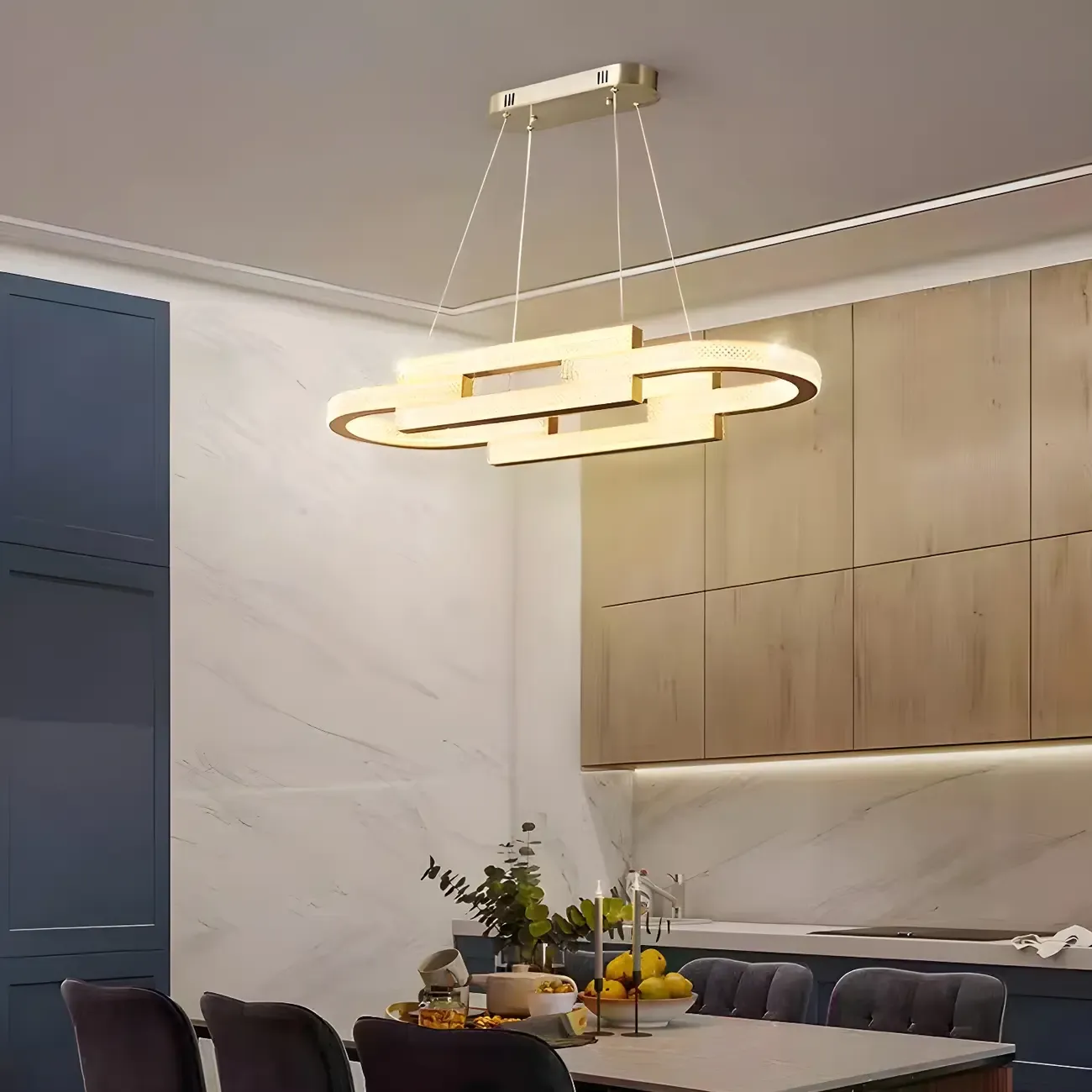 Artistic Modern Gold Oval Pendant Light for Kitchen Image - 1