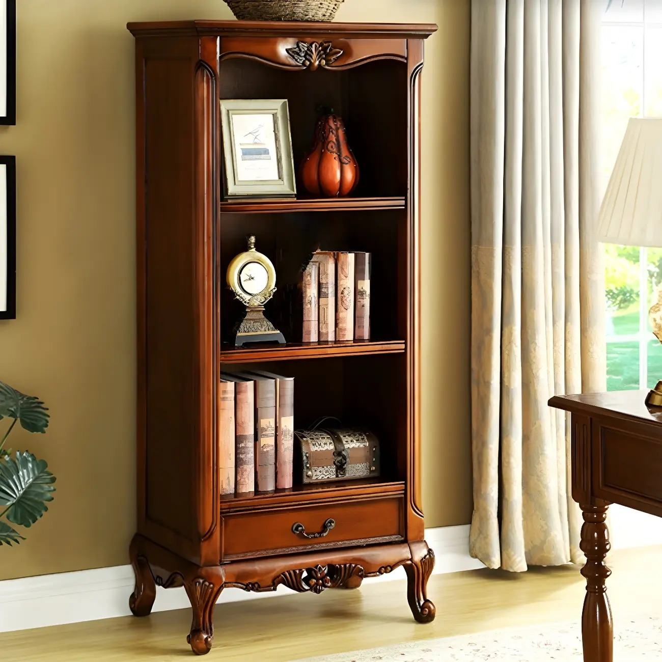 Classic Brown/White Wooden Bookcase with Drawer Image - 4 | homeyfad