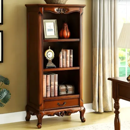 Classic Brown/White Wooden Bookcase with Drawer Image - 4