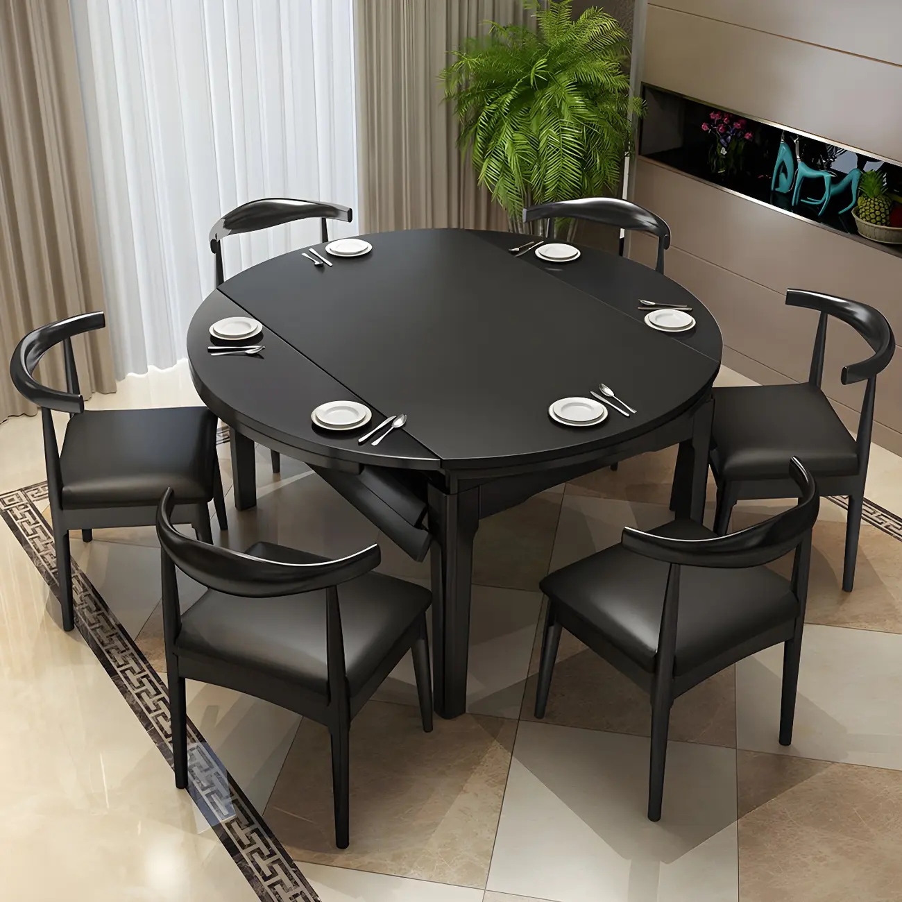 Modern Black Stone Top Extendable Dining Table Image - 1 | homeyfad