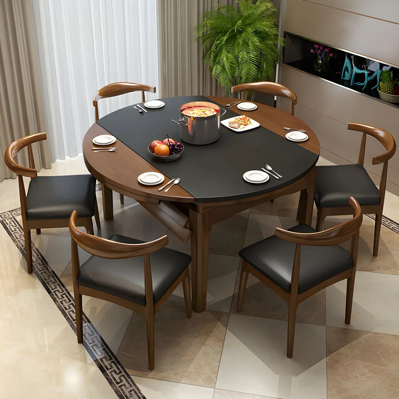 Modern Black Stone Top Extendable Dining Table Image - 2 | homeyfad
