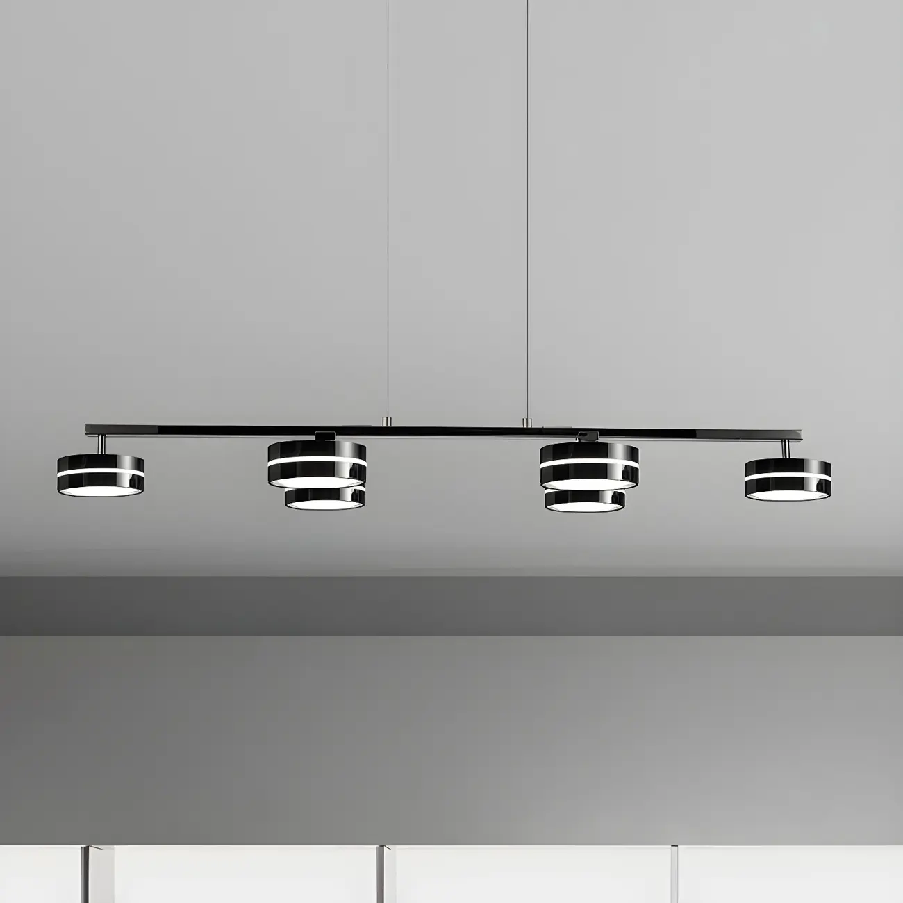 Modern Black LED Metal Linear Pendant for Kitchen Area Image - 2 | homeyfad