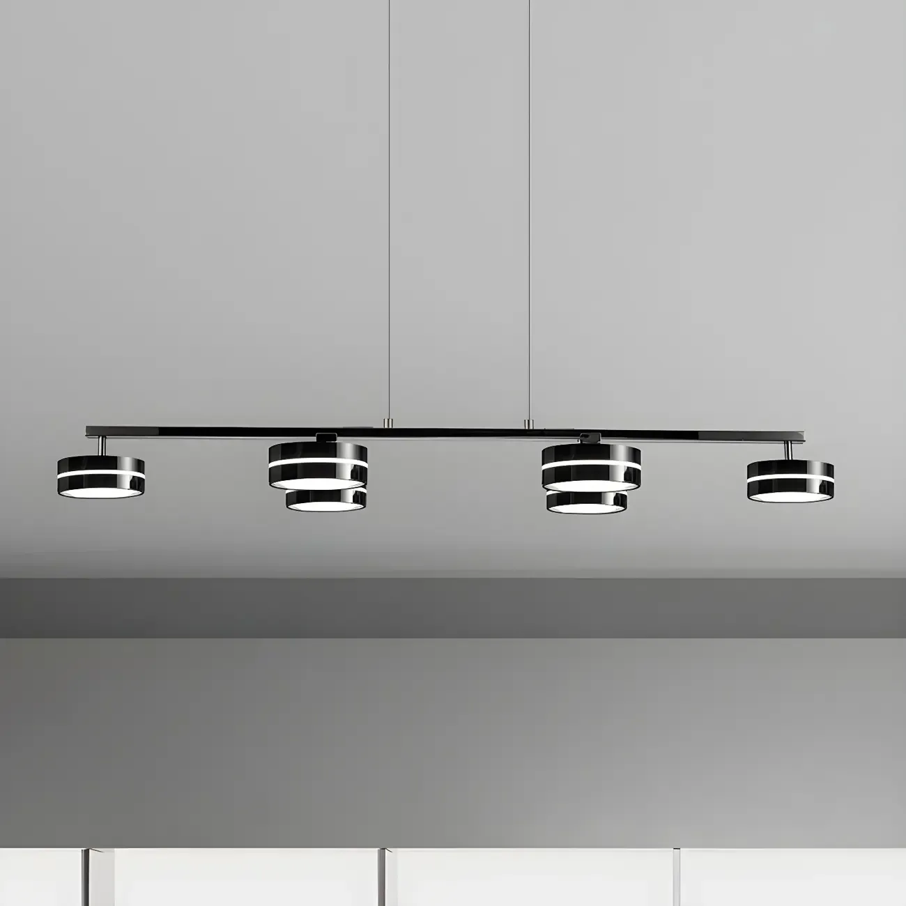 Modern Black LED Metal Linear Pendant for Kitchen Area Image - 2
