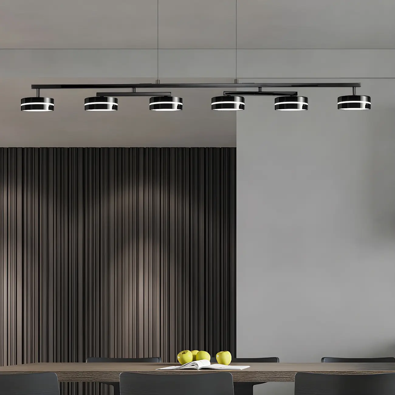 Modern Black LED Metal Linear Pendant for Kitchen Area Image - 3 | homeyfad