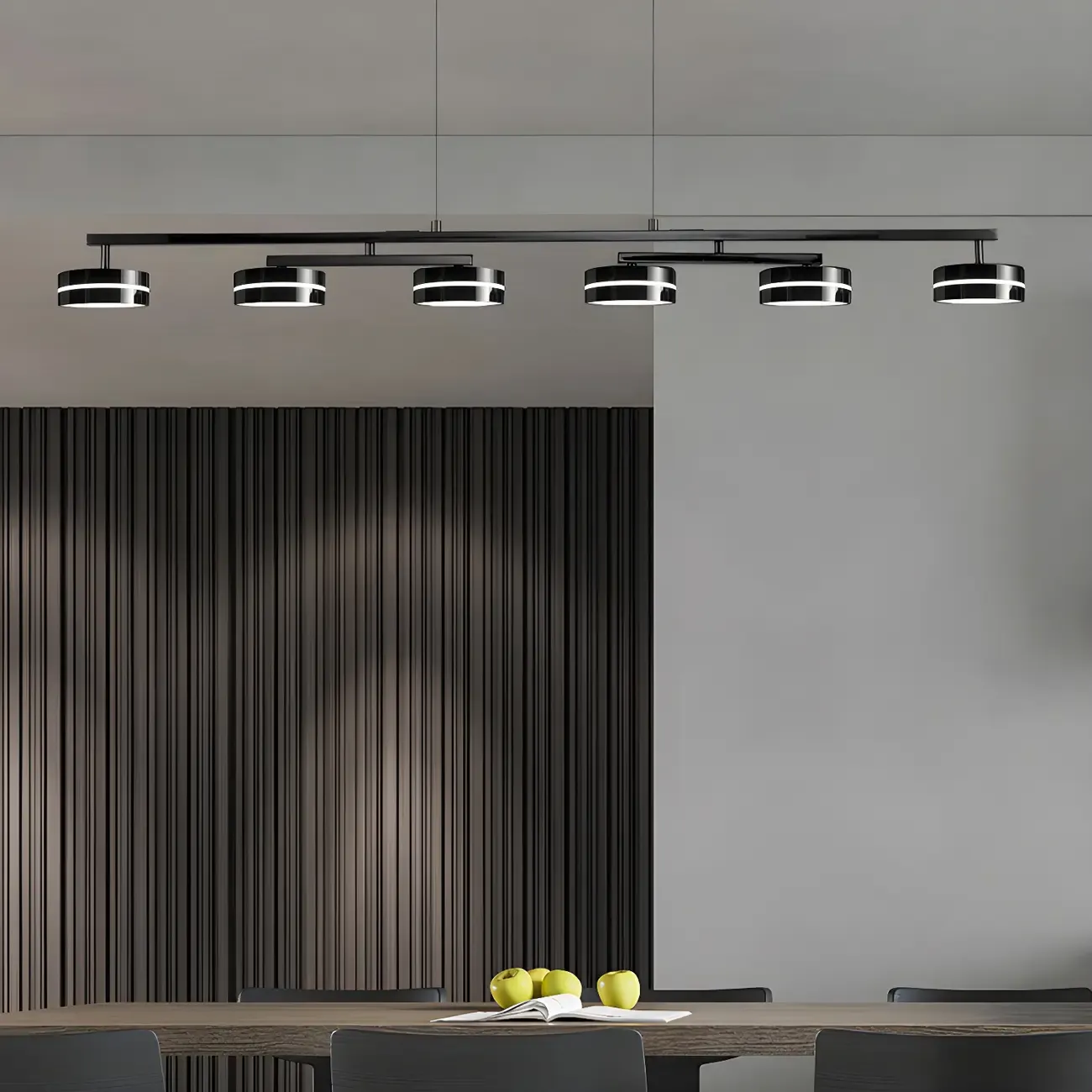 Modern Black LED Metal Linear Pendant for Kitchen Area Image - 3