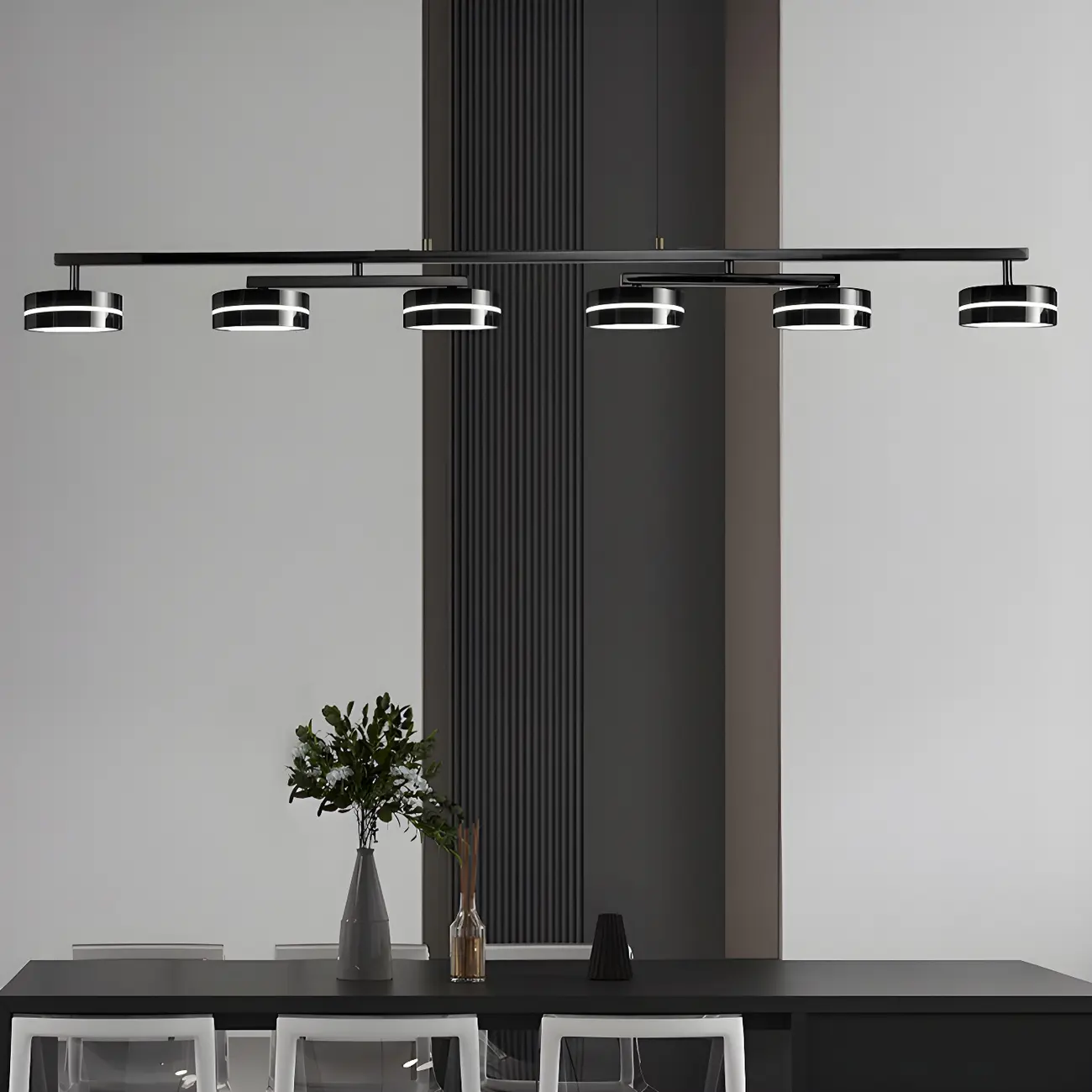 Modern Black LED Metal Linear Pendant for Kitchen Area Image - 4 | homeyfad