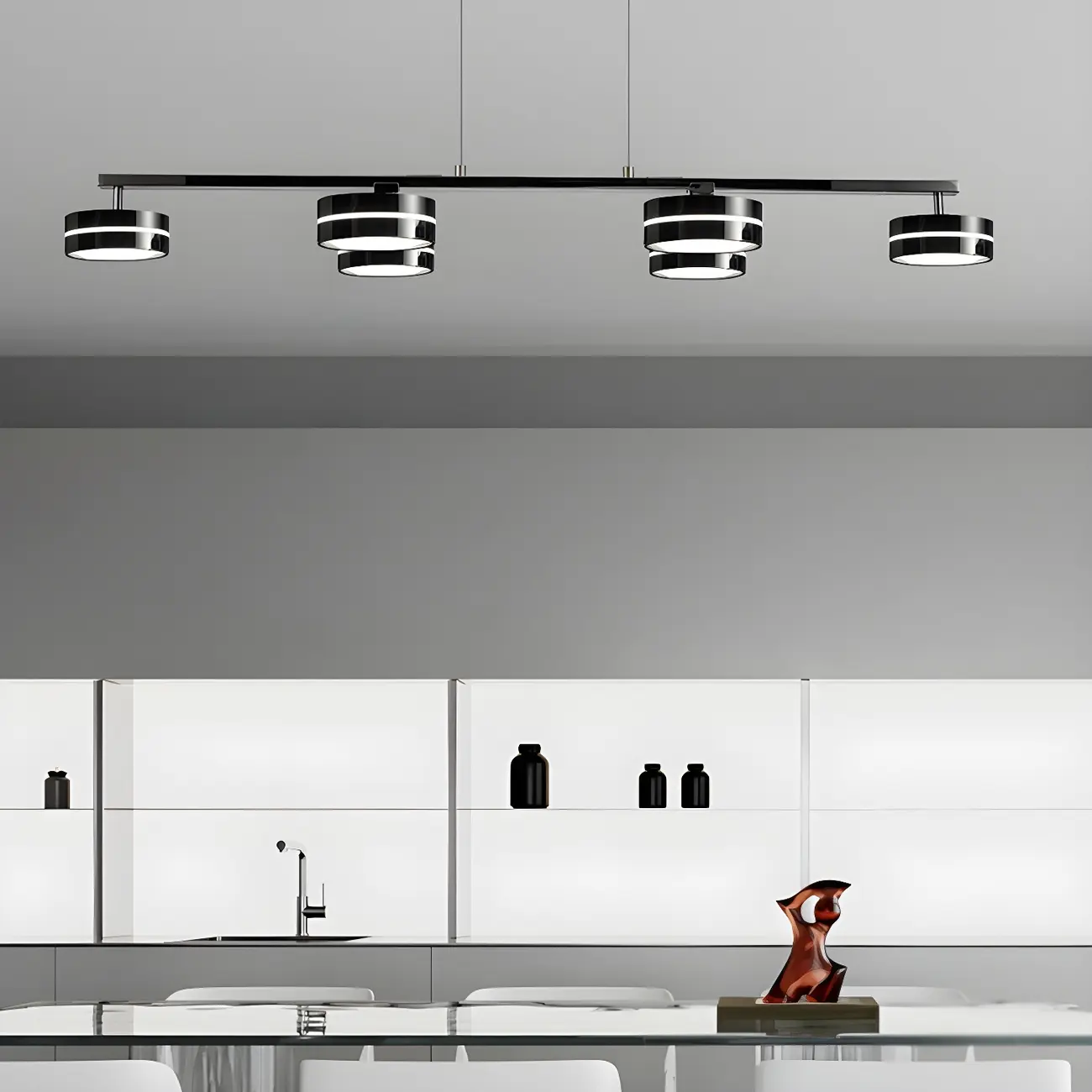 Modern Black LED Metal Linear Pendant for Kitchen Area Image - 1 | homeyfad