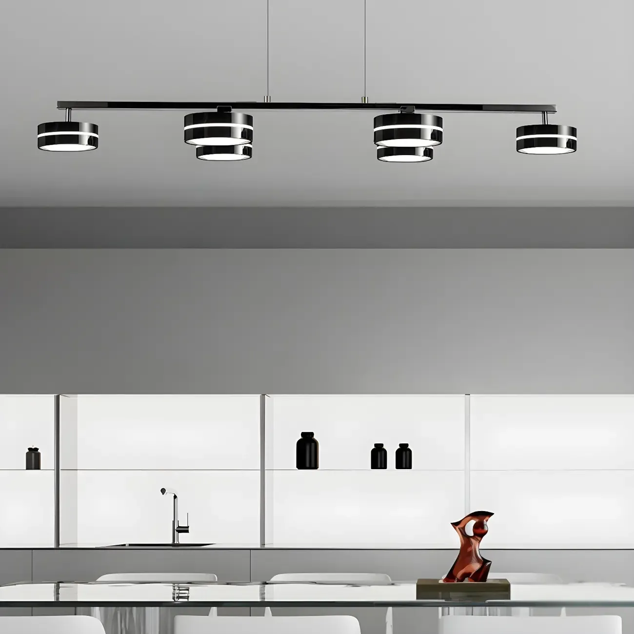 Modern Black LED Metal Linear Pendant for Kitchen Area Image - 1