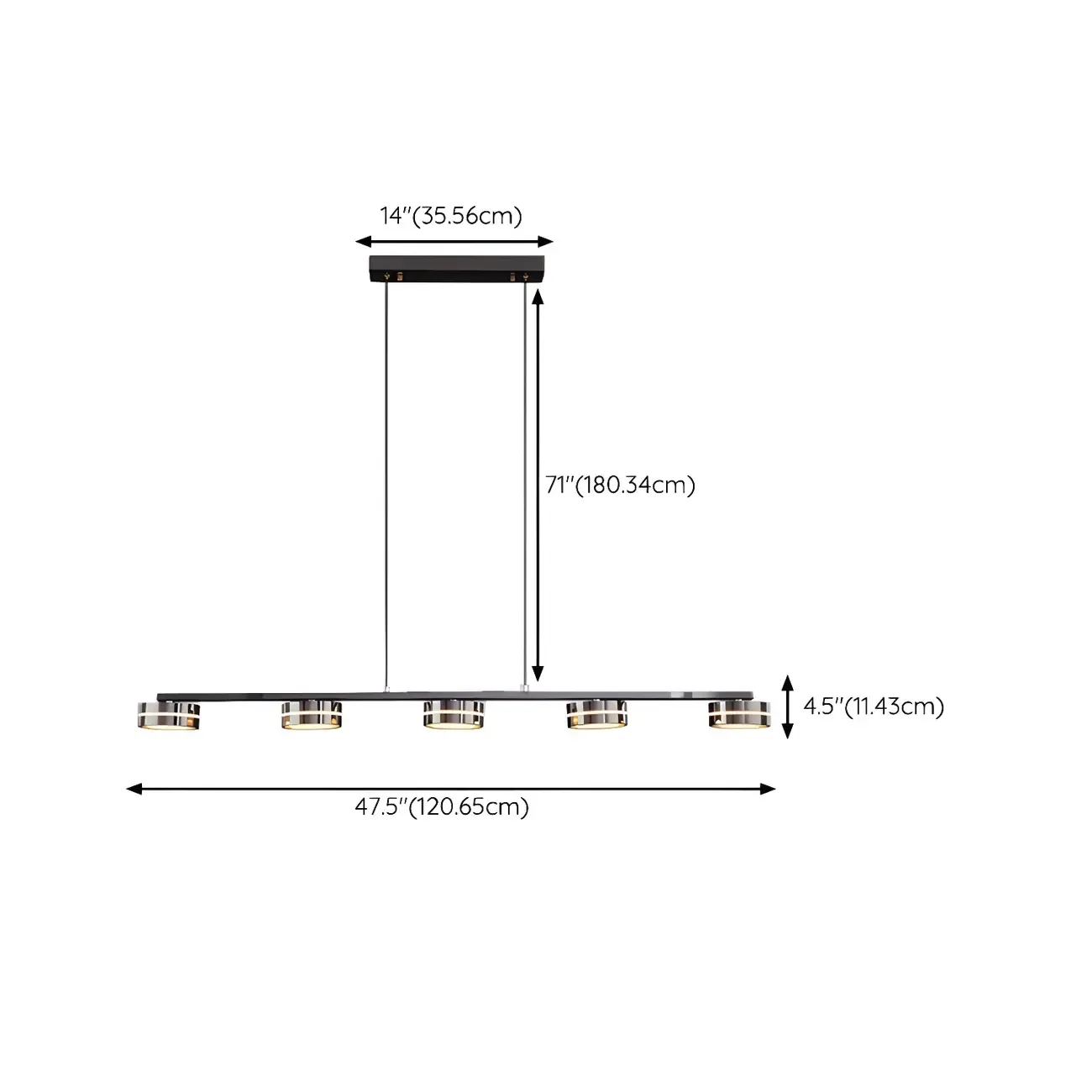 Modern Black LED Metal Linear Pendant for Kitchen Area #size