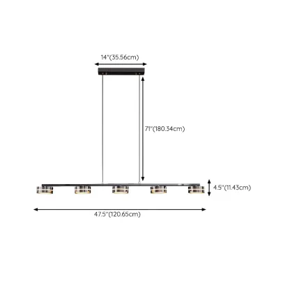 Modern Black LED Metal Linear Pendant for Kitchen Area #size