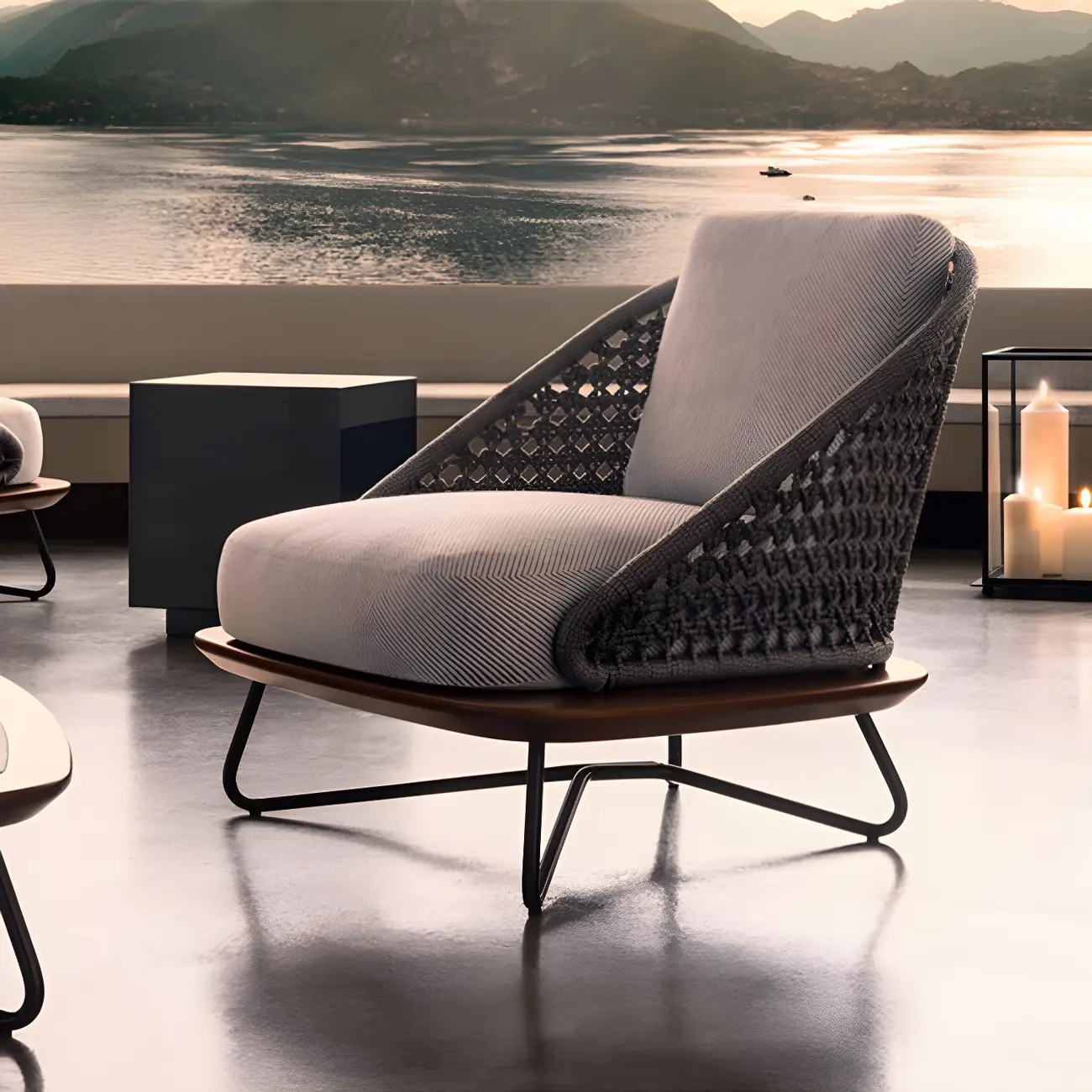 Industrial Metal Outdoor Sofa with Gray Cushions Image - 1 | homeyfad