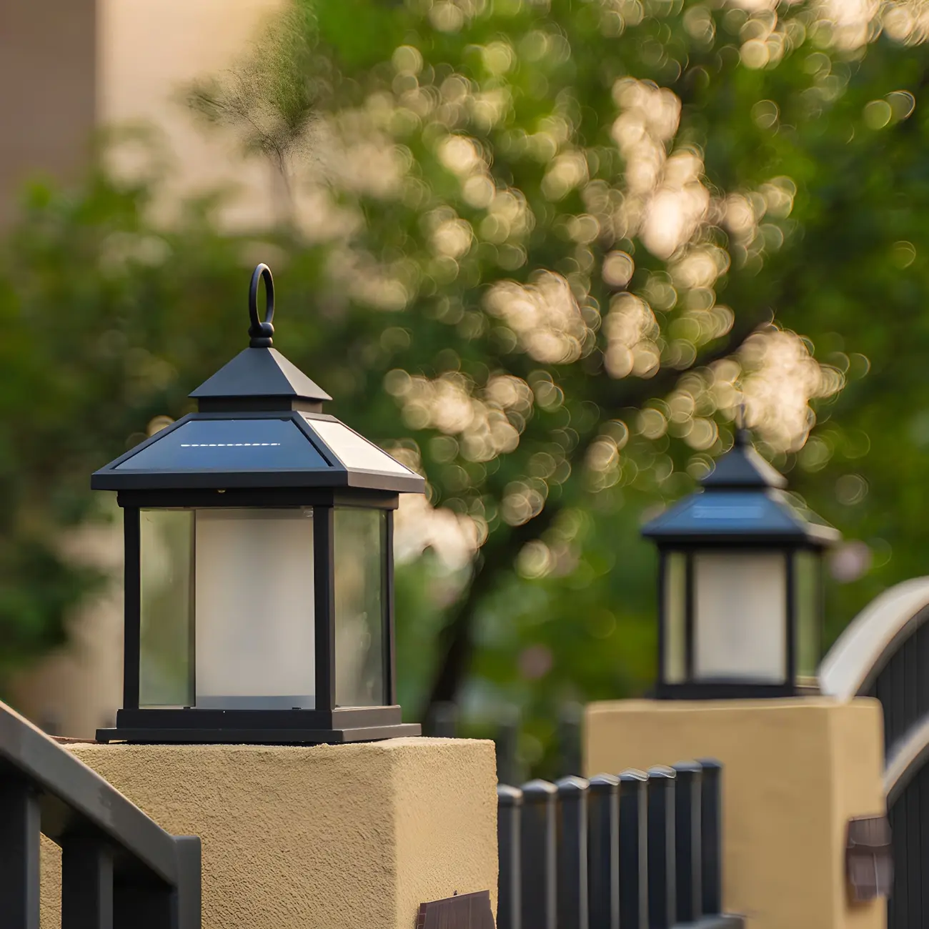 Metal House-Shape Post Cap Light with Handle and Switch Image - 3 | homeyfad